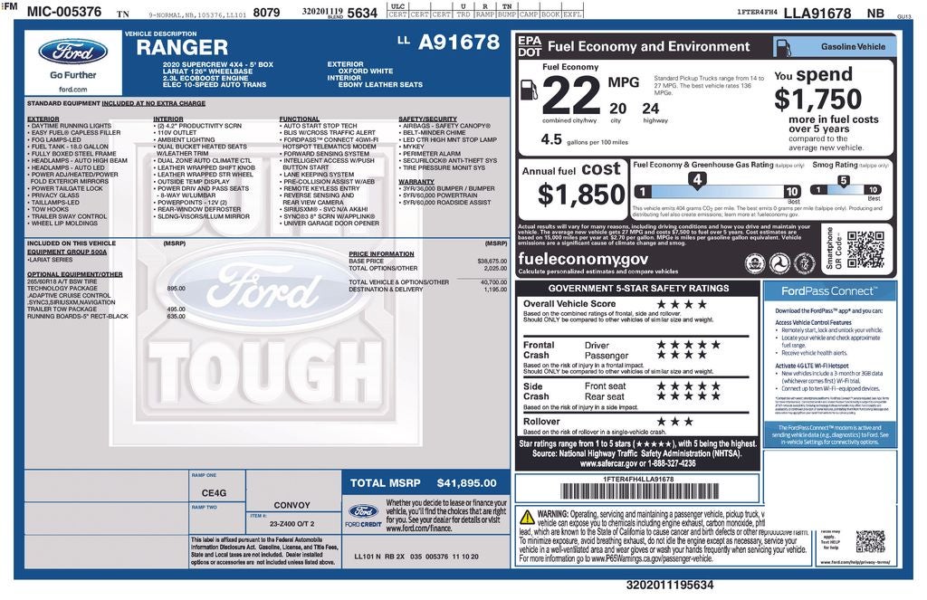 2020 Ford Ranger Lariat