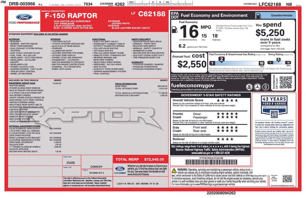 2020 Ford F-150 Raptor