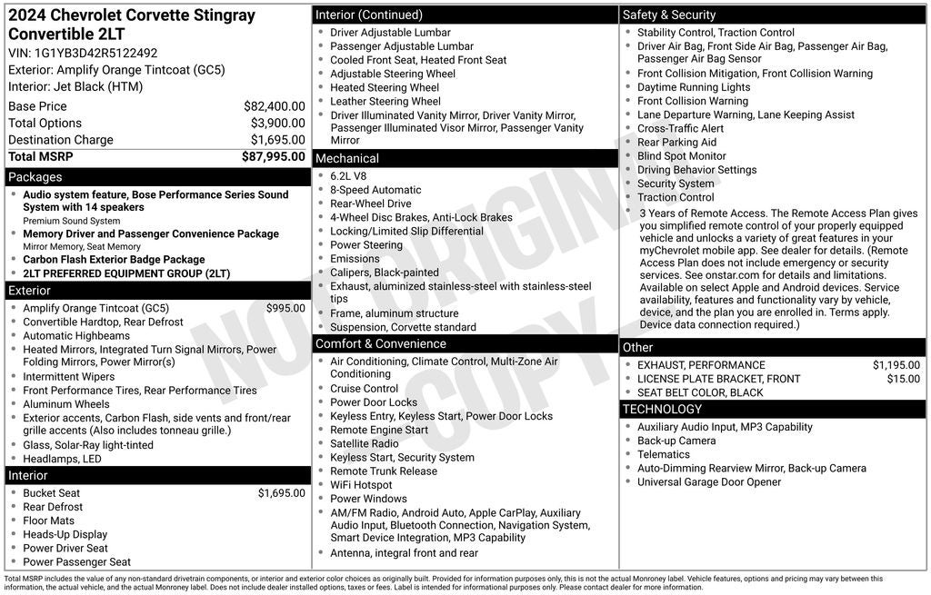 2024 Chevrolet Corvette Stingray 2LT