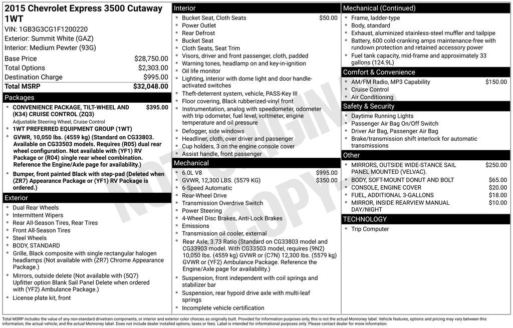 2015 Chevrolet Express 3500 Work Van Cutaway