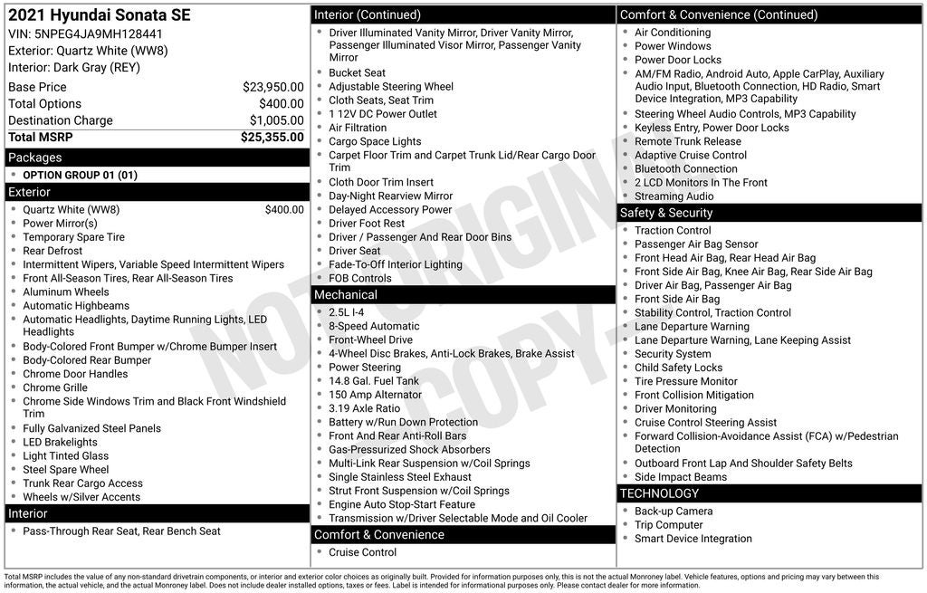 2021 Hyundai Sonata SE