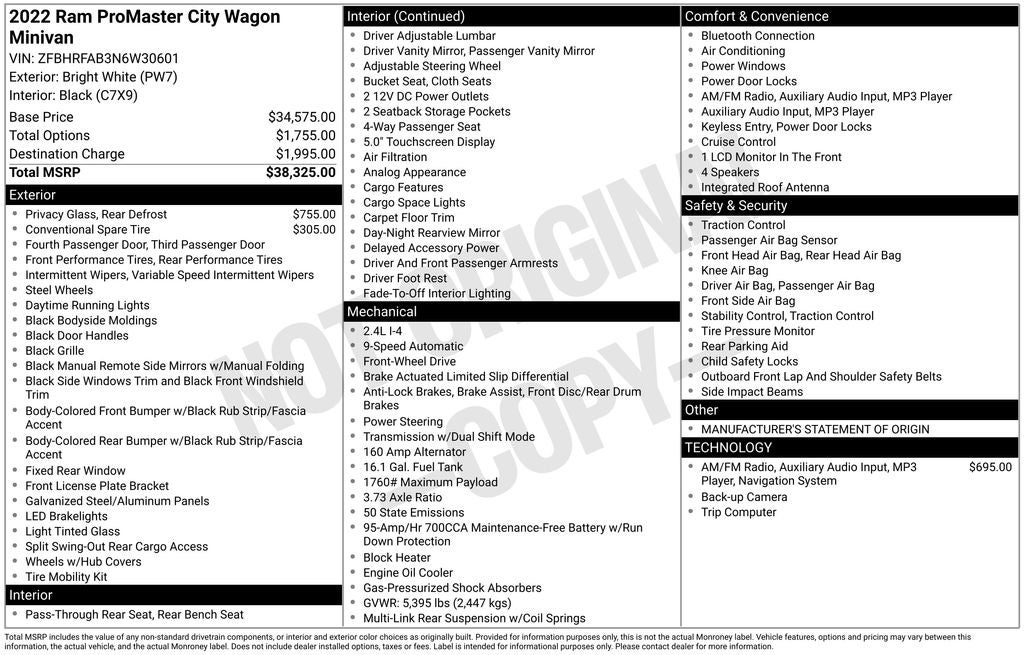 2022 RAM ProMaster City Base