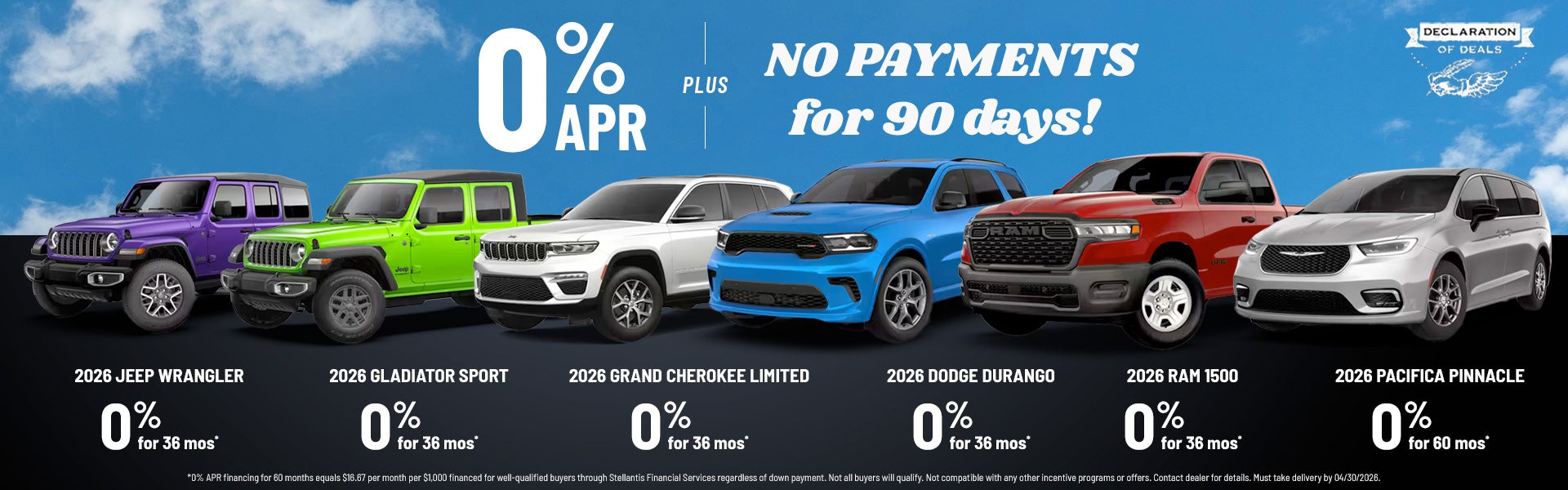 0% APR financing plus NO PAYMENTS for 90 days on select cars