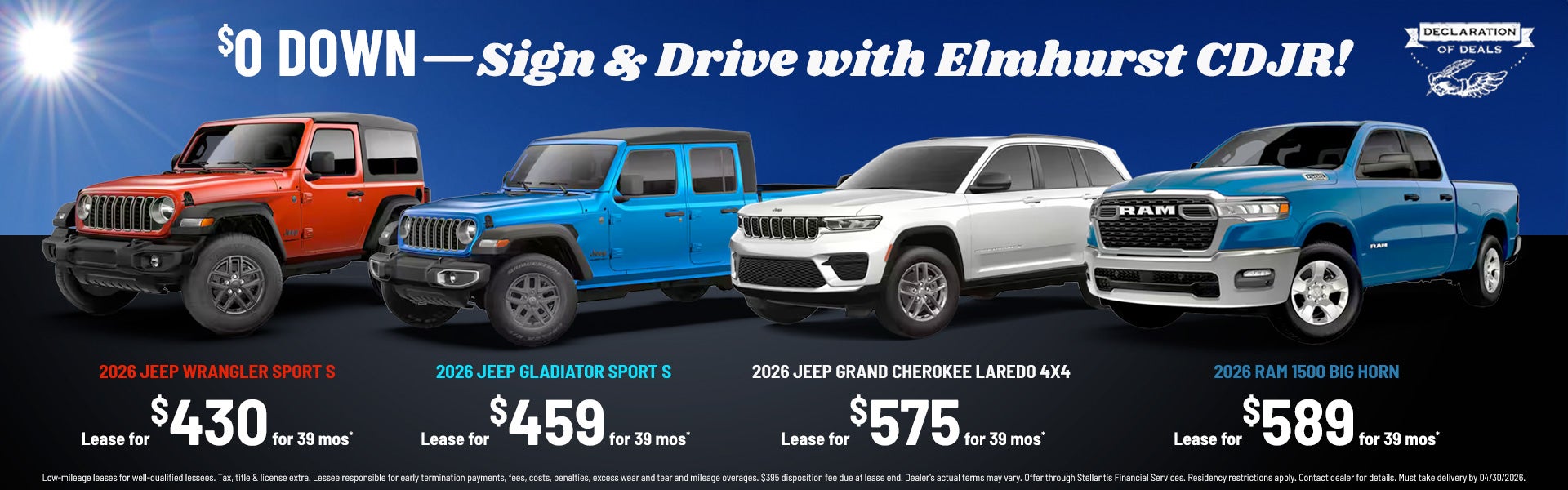 $0 Down on select leases - Sign and Drive with Elmhurst CDJR