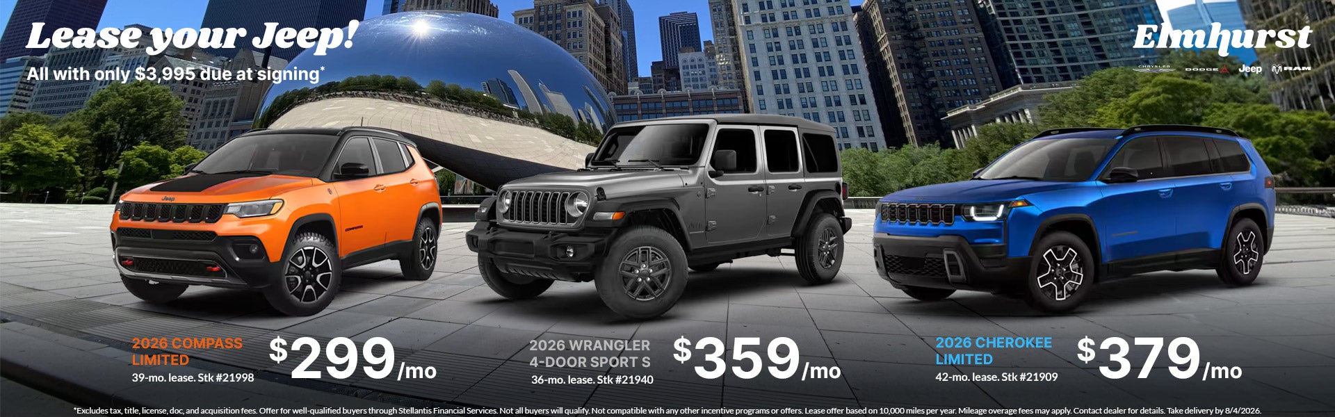 Lease any of theseJeeps with only $3,995 down.