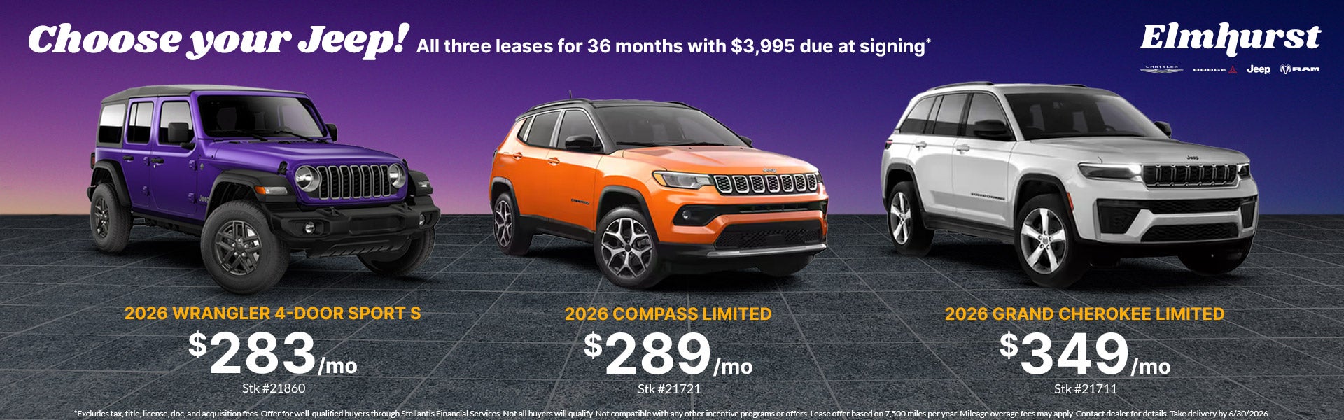 Choose your Jeep! 3 great leases starting at $283/month.