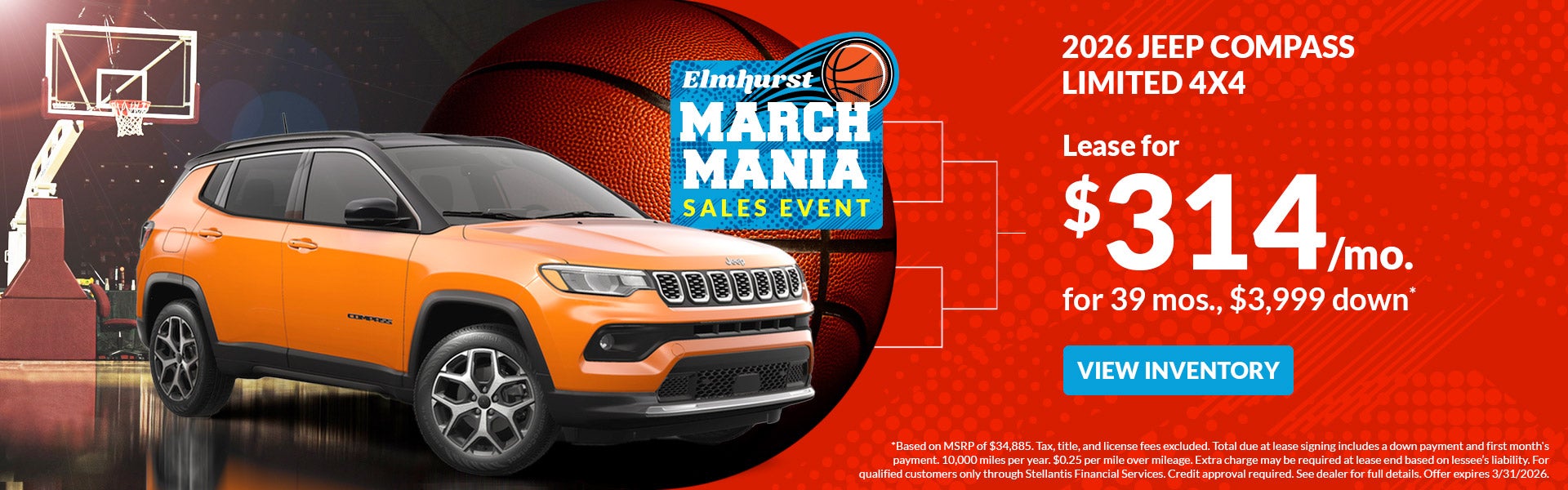  Lease 2026 Jeep Compass Limited 4X4 $314/mo. for 39 mos.* 